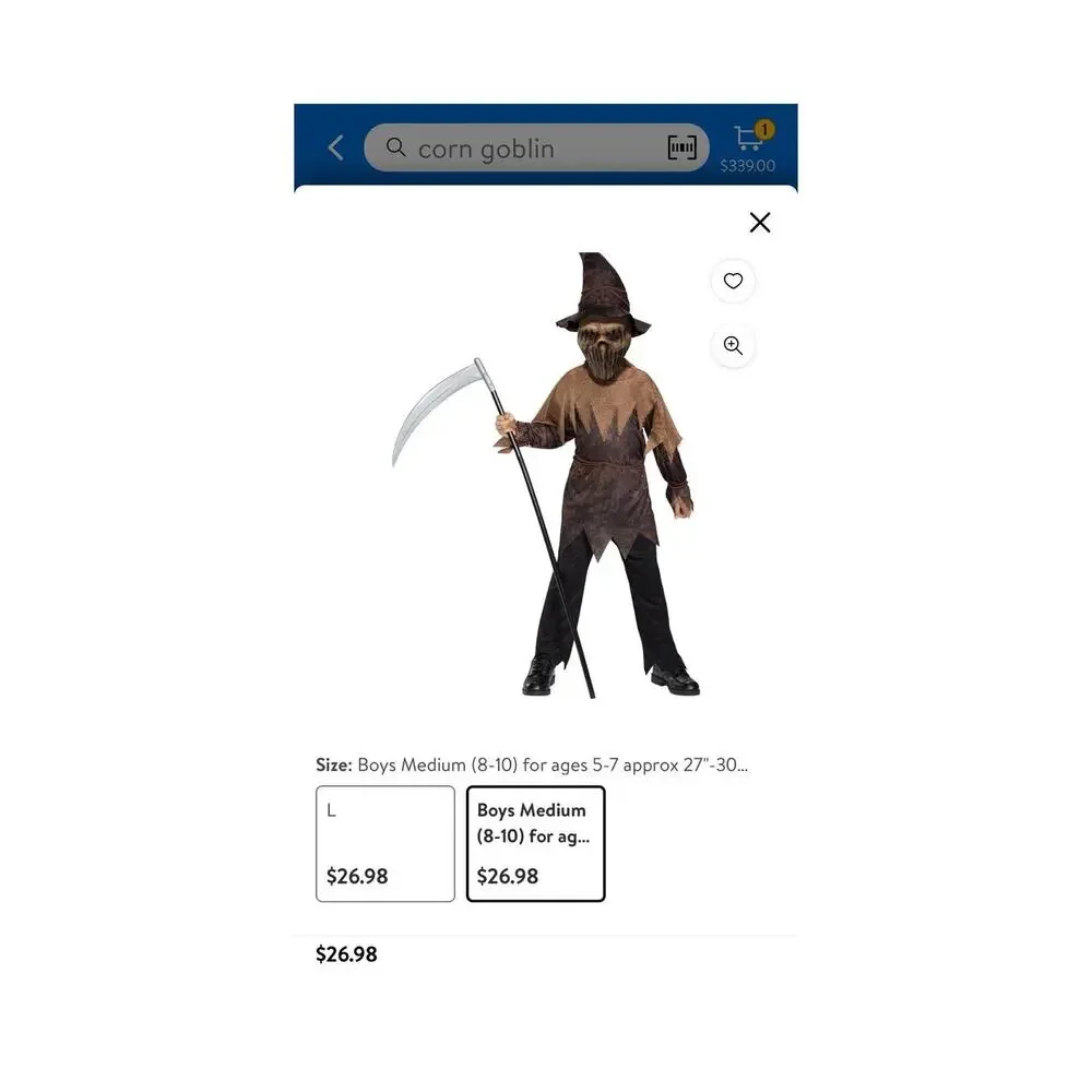 New Palamon Terror Farm Corn Goblin Scarecrow Boys Costume Medium 8 Children